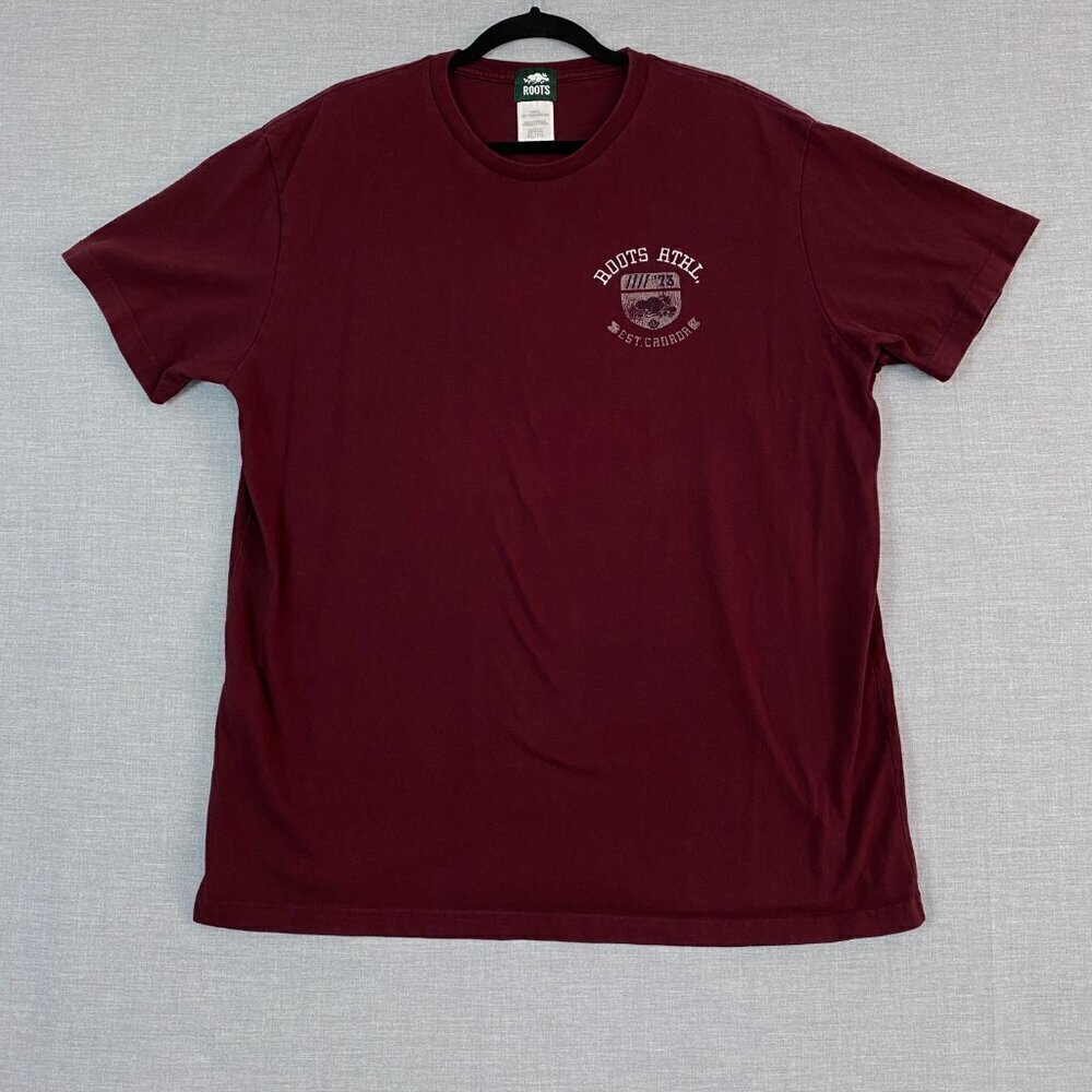 Roots Cotton Tee Brick Red Chest Logo Size Womens XL Short Sleeve T-Shirt